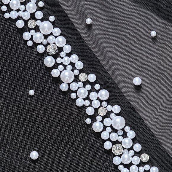 Glamorous Pearl Embellished Black Bandage Midi Dress - Picture 9 of 9